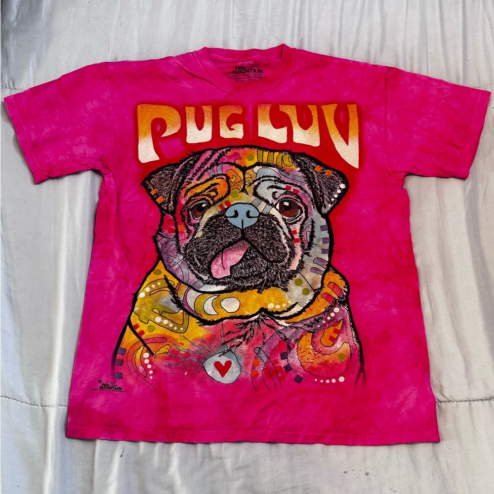 Hot Pink Tie-Dye Pug Luv Graphic T-shirt
